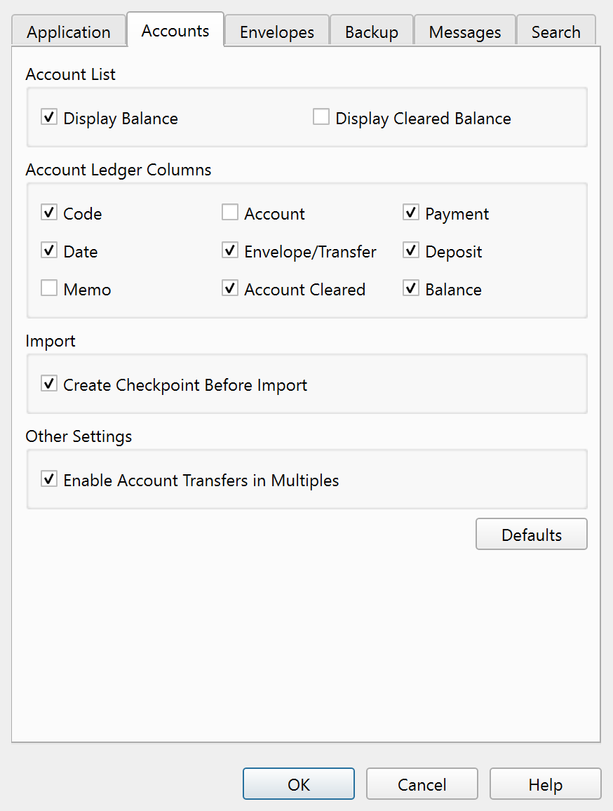 Settings — Accounts