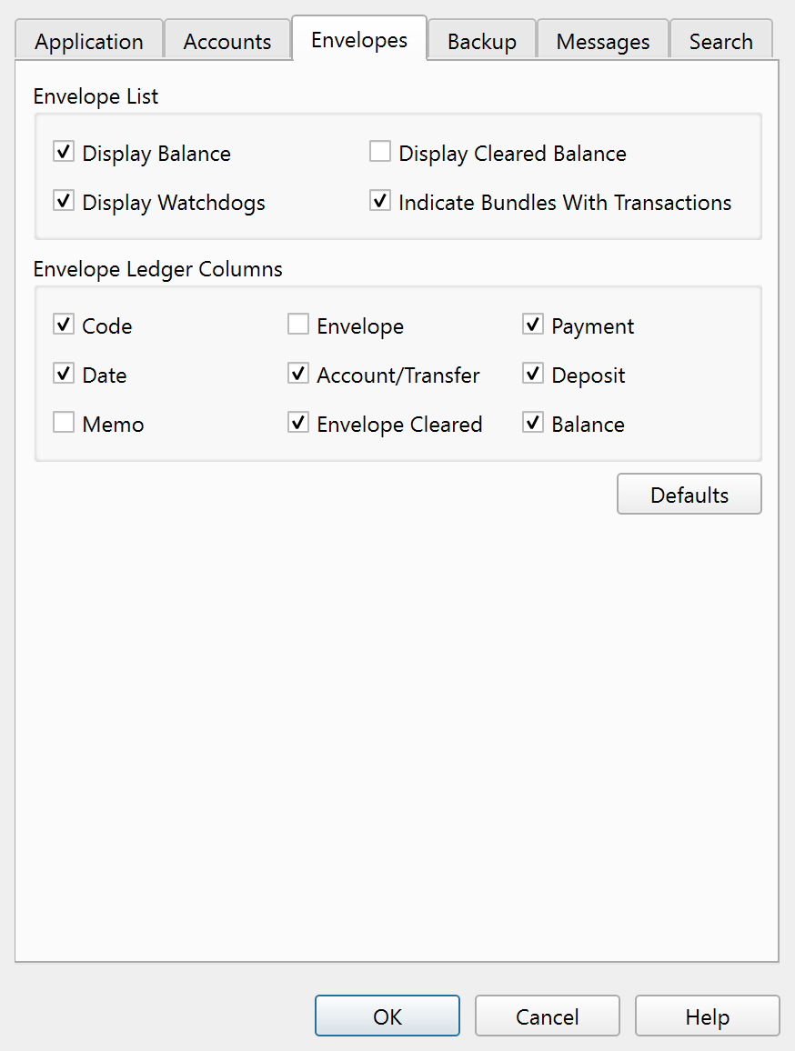 Settings — Envelopes