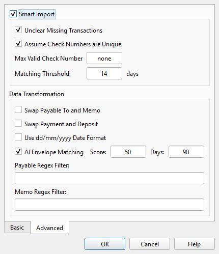 Transactions d'importation - Avancé
